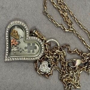 Origami Owl Heart Living Locket Necklace Womens 30in Crystal Puzzle Autism